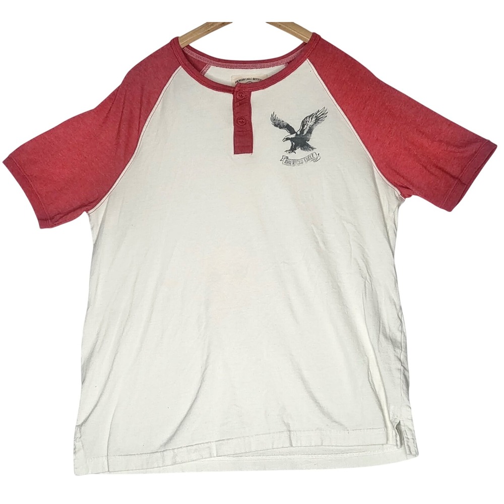 Vintage American Eagle‎ Eagle Graphic Henley Raglan Red/White Heritage Shirt Lg